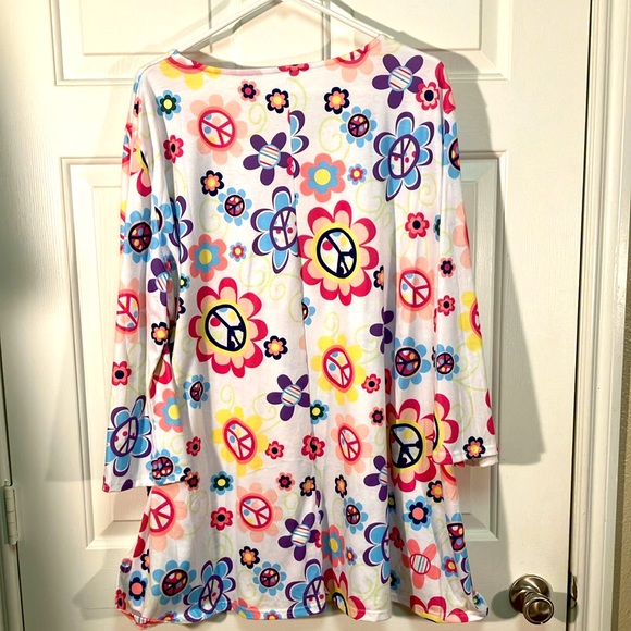 Floral Multicolor 60s Print Tunic Top with 3/4 Sleeves Size 4X (fits 3X) - Picture 2 of 5
